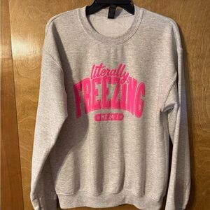 Gray Sweatshirt with Pink 'Literally Freezing' Print